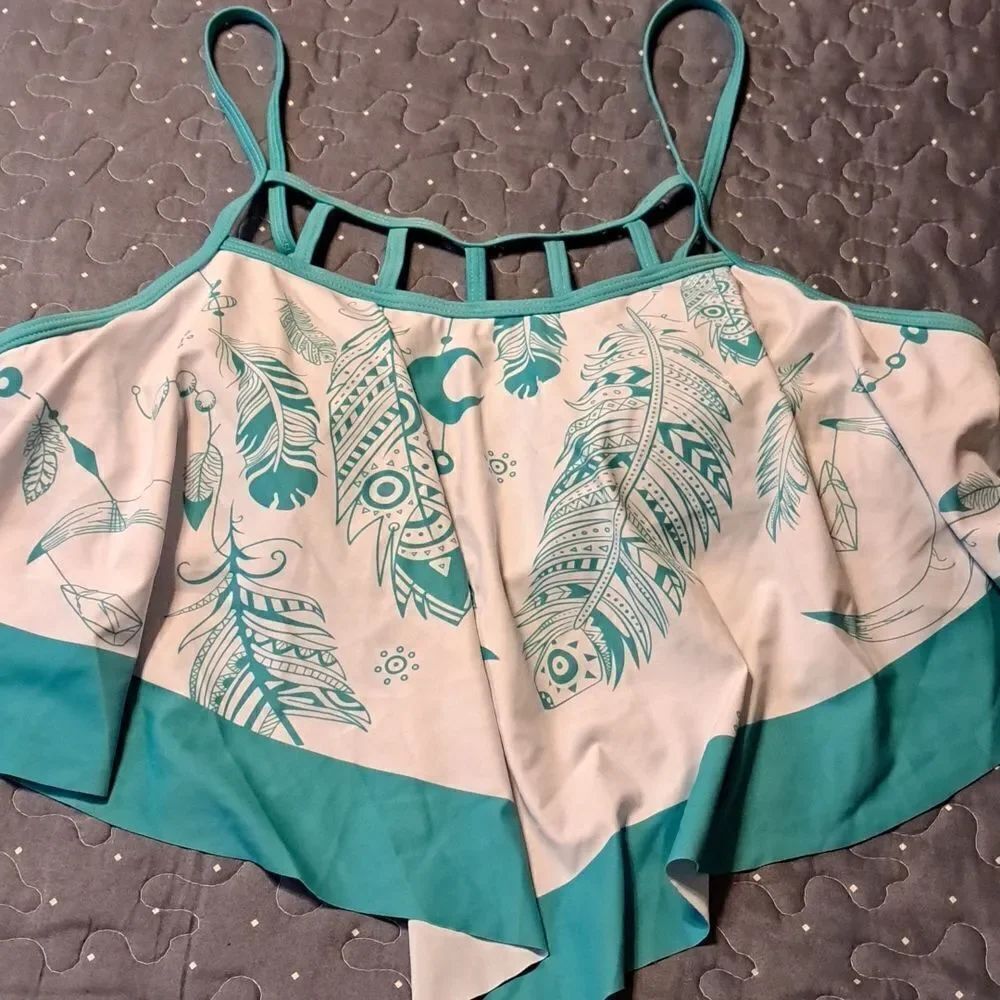 Rose Gal feathers swim top size large